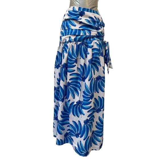 HT 360 Collective Banana Print Maxi Skirt Women's Size Small Blue White